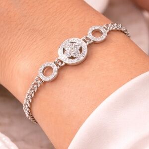 White Gold Bracelet with Clover Design and pave circles